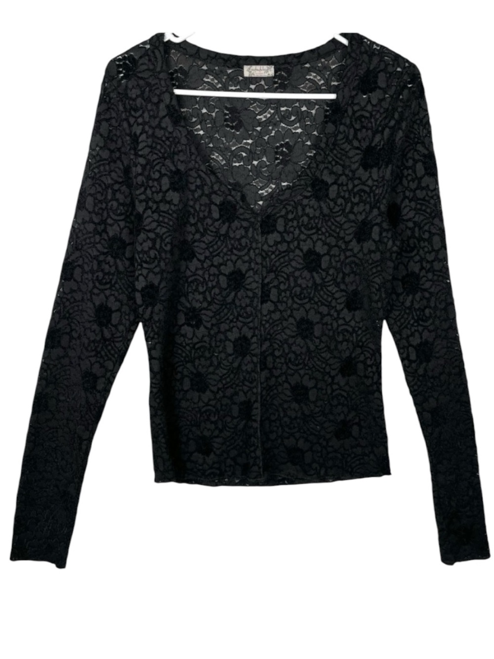Intimately Free People Floral Black Lace Burnout Velvet V-Neck Top Size Large